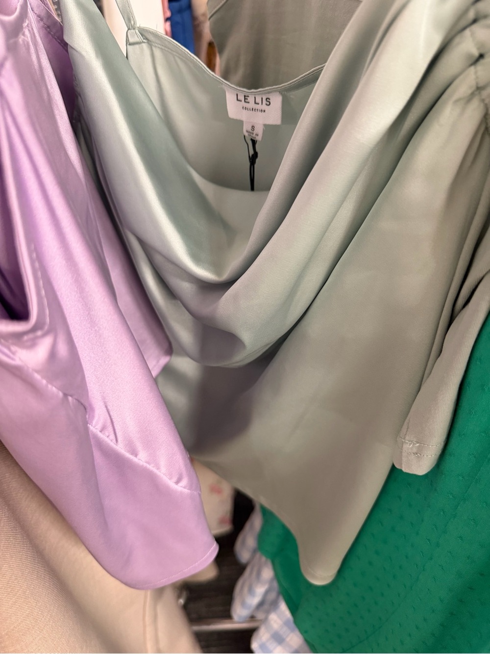 Satin Cowl Neck Tie-Strap Camisole in Light Blue Green - Picture 4 of 4